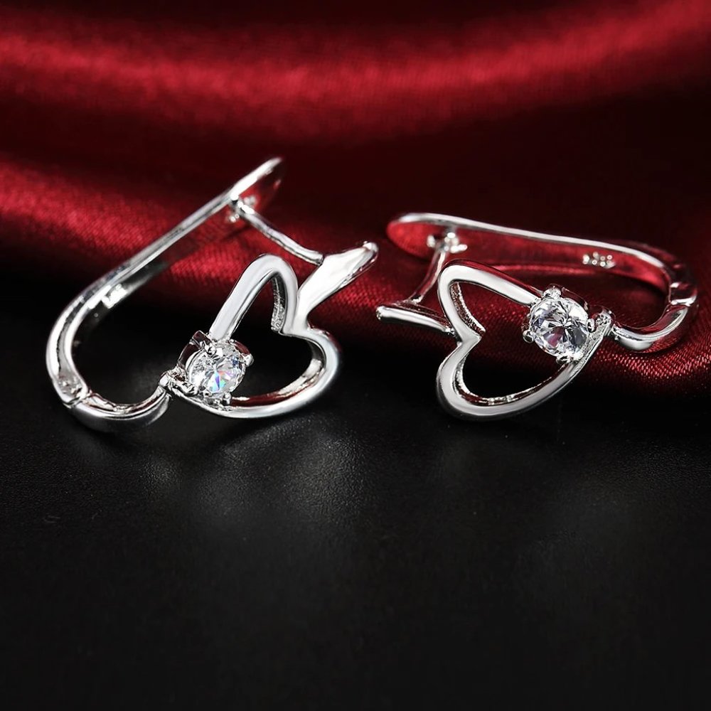 Beautiful Crystal Heart's Buckle Stud Earring's Solid Sterling Silver - Picture 5 of 5